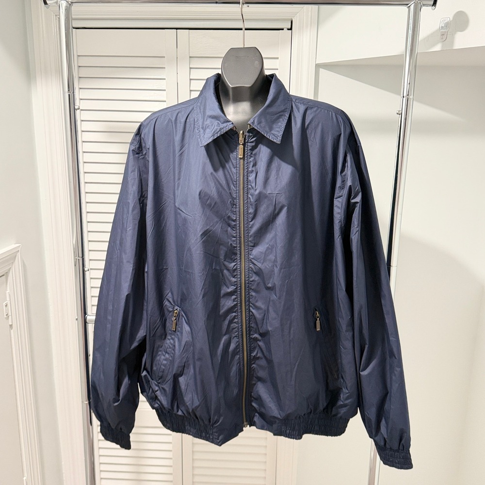 Barbour Ayr Reversible Jacket Mens XXL Navy Blue Tan Plaid Full Zip T532
